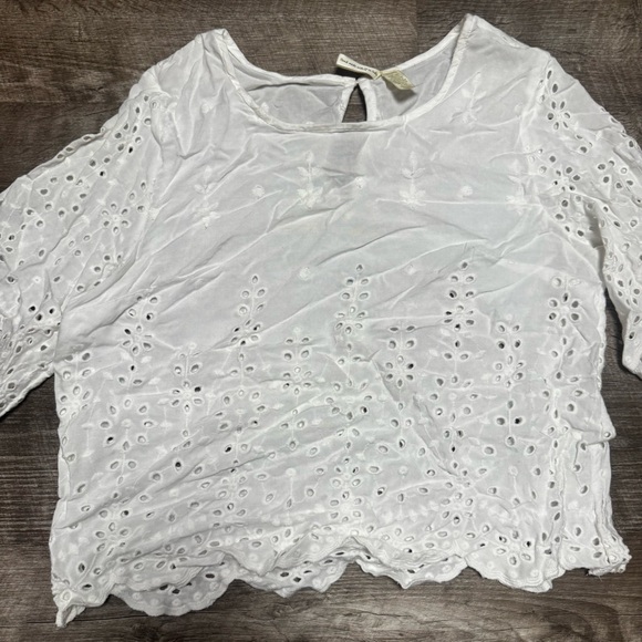Japna White Lace Short Sleeve Shirt Size Large - Picture 2 of 7